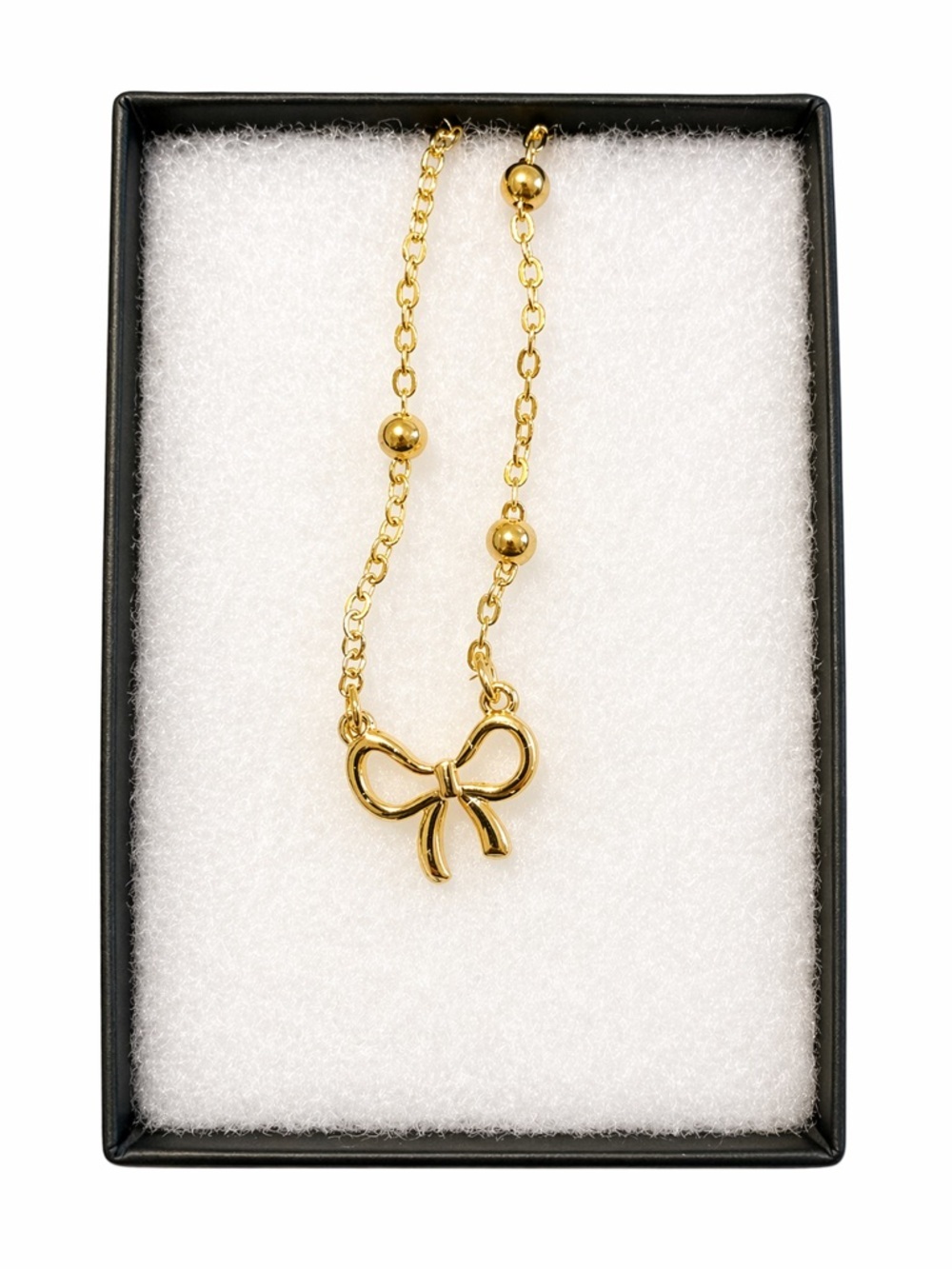 14K Gold Plated Bow Bracelet 10” Adjustable Dainty Chain Beaded Minimal - Picture 9 of 12